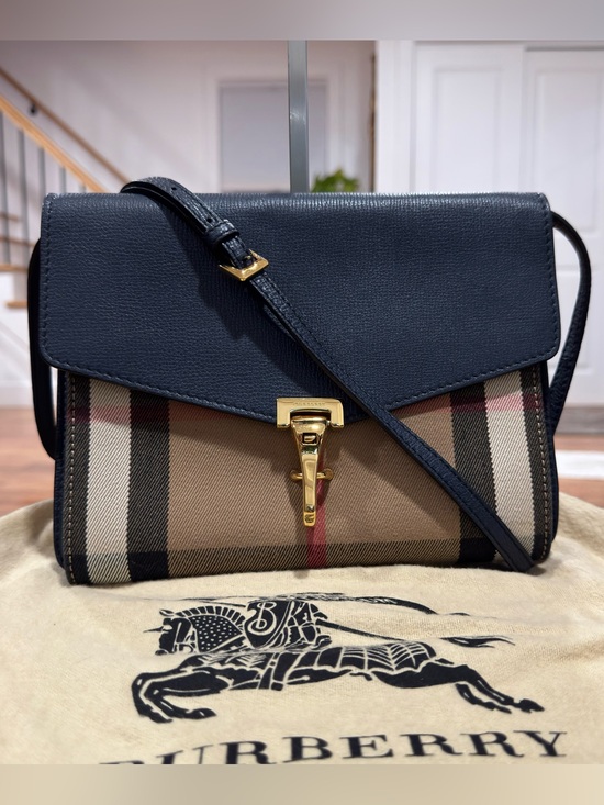 Burberry Handbags - Burberry House Check Canvas Blue Leather Macken
Crossbody Bag